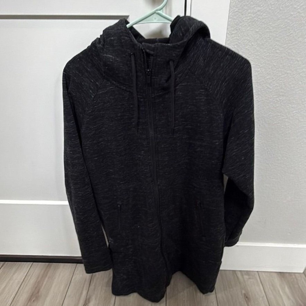Athleta Cozy Karma Fleece Zip Up Jacket Womens Small Gray Funnel Neck Hoodie